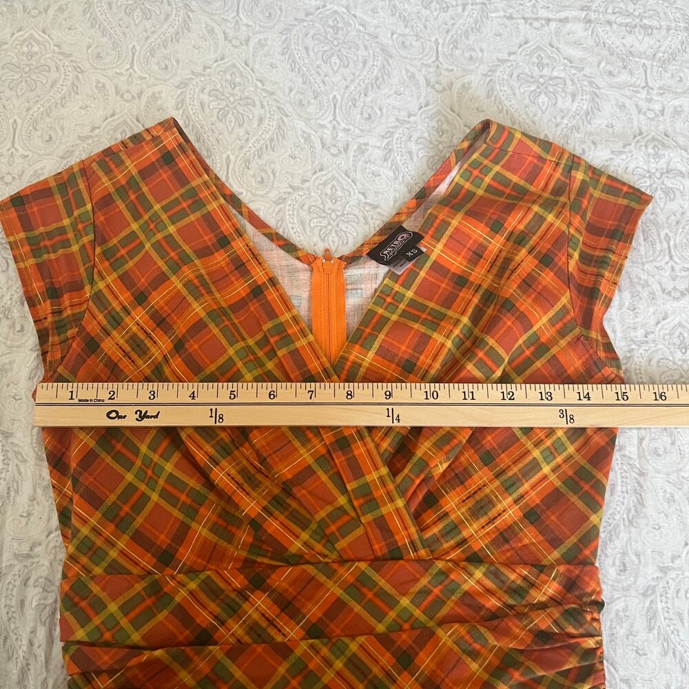 RETROLICIOUS Orange Plaid Greta Dress Size XS - Picture 6 of 12